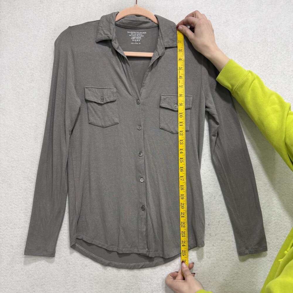 Majestic Filatures Shirt Womens 2 Gray Jersey Button Front Long Sleeve Top - Picture 3 of 8